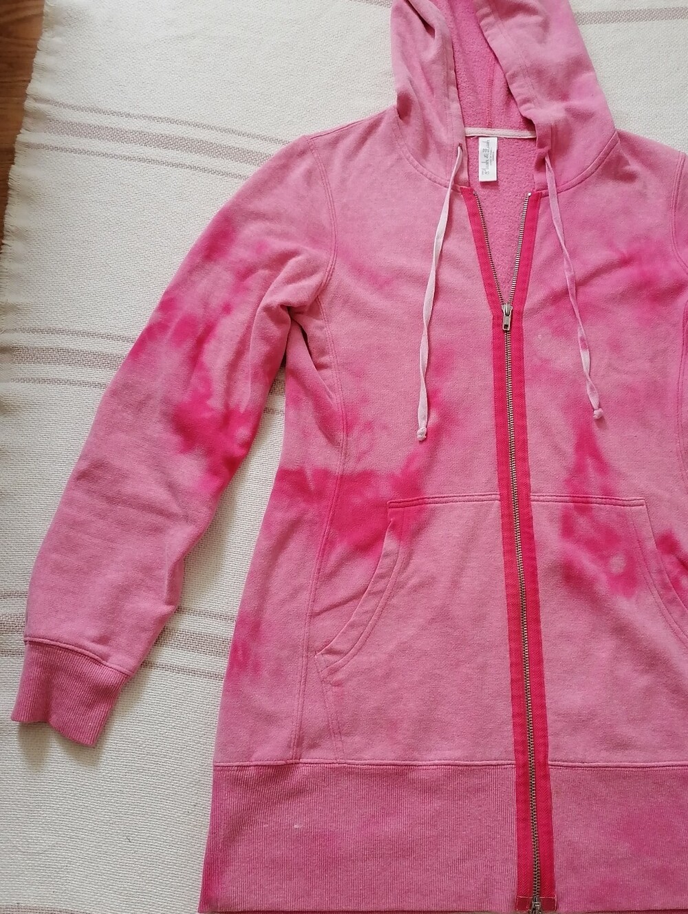 Pink Tie-Dye bleached Zip-Up Hoodie tunic - Picture 2 of 11